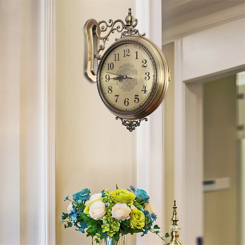 Polaris Wall clock a living room Mute Quartz fashion decorate household European style Luxurious brass Two-sided Wall clockin the Home Daily , Bell , Wall clock  category - from Buy2taobao.com to provide professional Taobao agent buy service