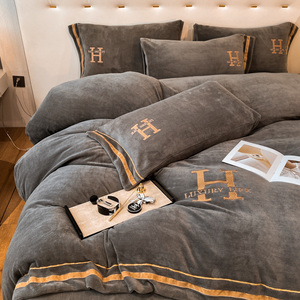 北欧加厚冬季牛奶绒三四件套珊瑚绒床单双面绒被套法兰绒床上加绒