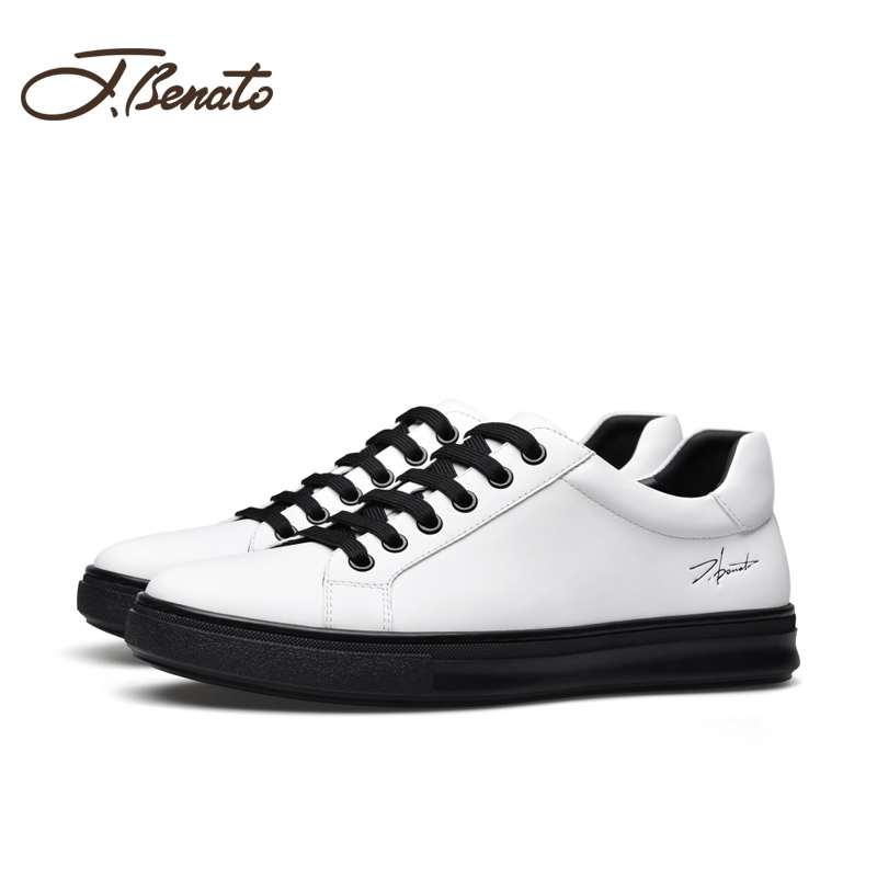 宾度耐磨简约头层牛皮低帮小白鞋