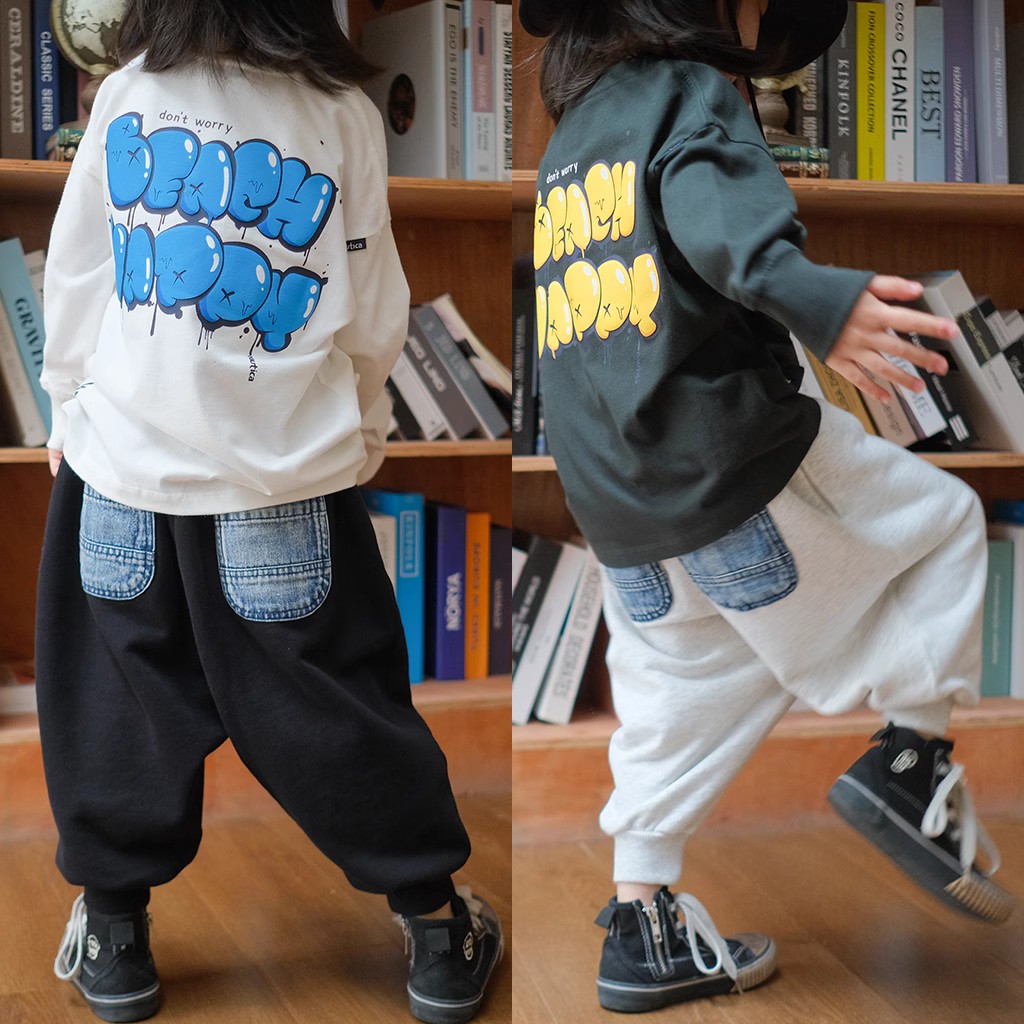 Tomokids 炒色牛仔口袋哈伦运动长裤