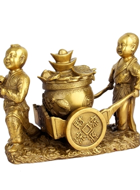 纯铜童子送宝装饰品摆件中式