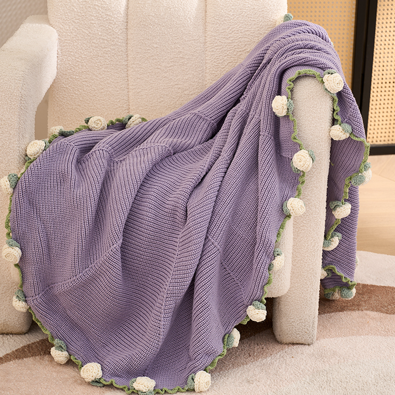 玫瑰花毯花束毯子成品针织毛毯办公室午睡小毯子披肩盖毯山姆毯子