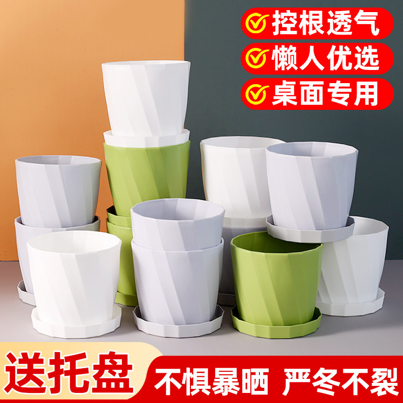 白色多肉小花盆塑料家用2026新款树脂绿萝长寿花专用盆带托盘一体
