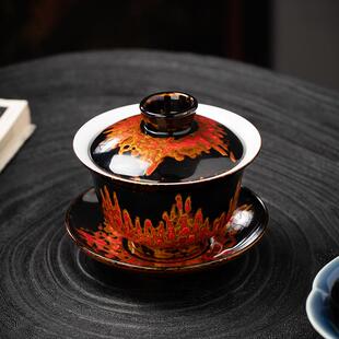 大漆三才盖碗福州手工漆器羊脂玉瓷茶具高端伴手礼送领导朋友老外