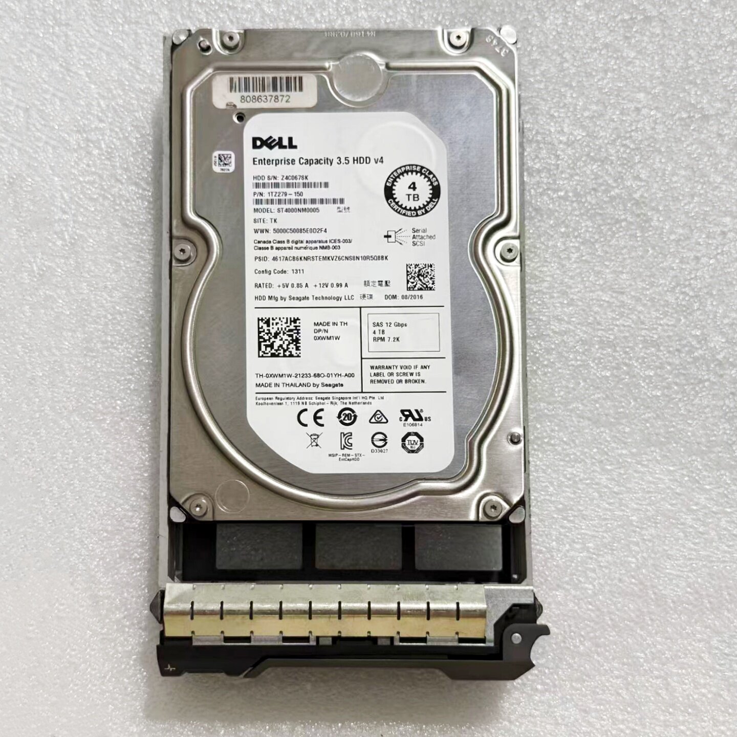 戴尔 0XWM1W 4TB SAS 3.5 7.2K 12G ST4000NM0005服务器硬盘 - 实物图