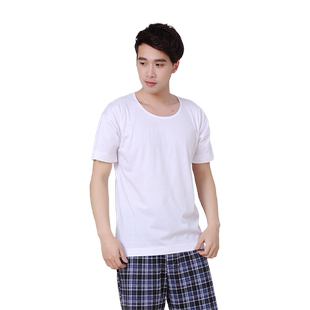 利工民42支纯棉男士文化衫短袖汗背圆领T恤黑妹牌全棉家居老头衫