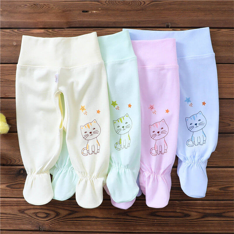 新生儿高腰护肚护脐包脚连脚秋裤