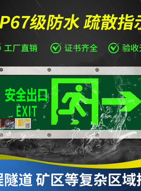 防水安全出口指示牌IP67浴室消防应急灯led工程隧道疏散标志灯