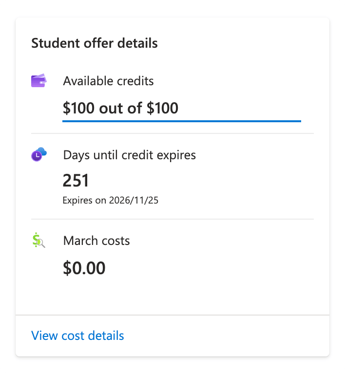 Azure for Student微软云服务教育优惠学生订阅100刀账号