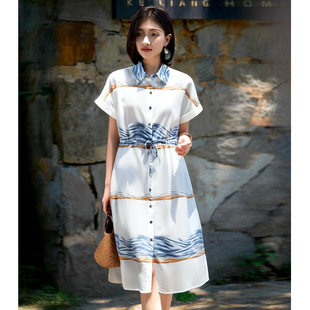 polo短袖 法式 新款 衬衫 收腰显瘦高级轻奢裙子 印花连衣裙女2025夏季