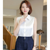 白色衬衫 女2025秋季 新款 今年流行翻领无袖 高级感气质时尚 休闲上衣