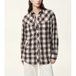 2026早春新品 天丝羊毛格子斜襟衬衫 乌木棕薄款 两穿上衣 FR定单