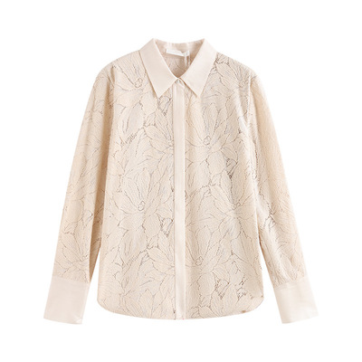 【LR定单】2025年秋季新款拼接蕾丝衬衫女翻领长袖设计感小众上衣