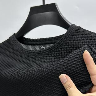 镂空半袖 高端网眼冰丝短袖 纯色薄款 t恤男圆领丅血打底衫 衣服 夏季