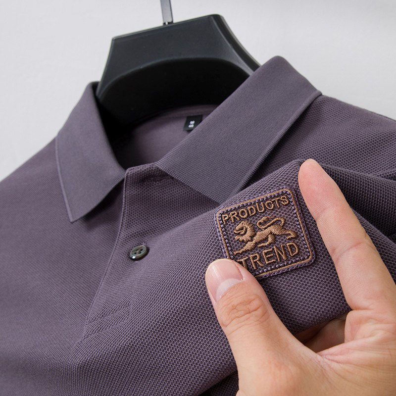 纯棉男士长袖POLO衫中年休闲宽松带领爸爸T恤男丝光棉秋装上衣潮