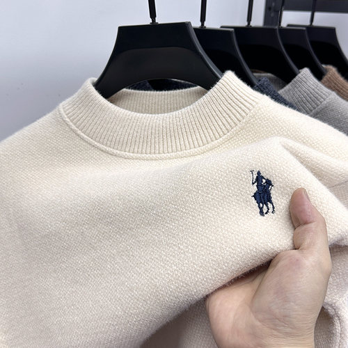 高端一体绒雪尼尔毛衣男士加绒加厚保暖半高领冬季套头针织打底衫