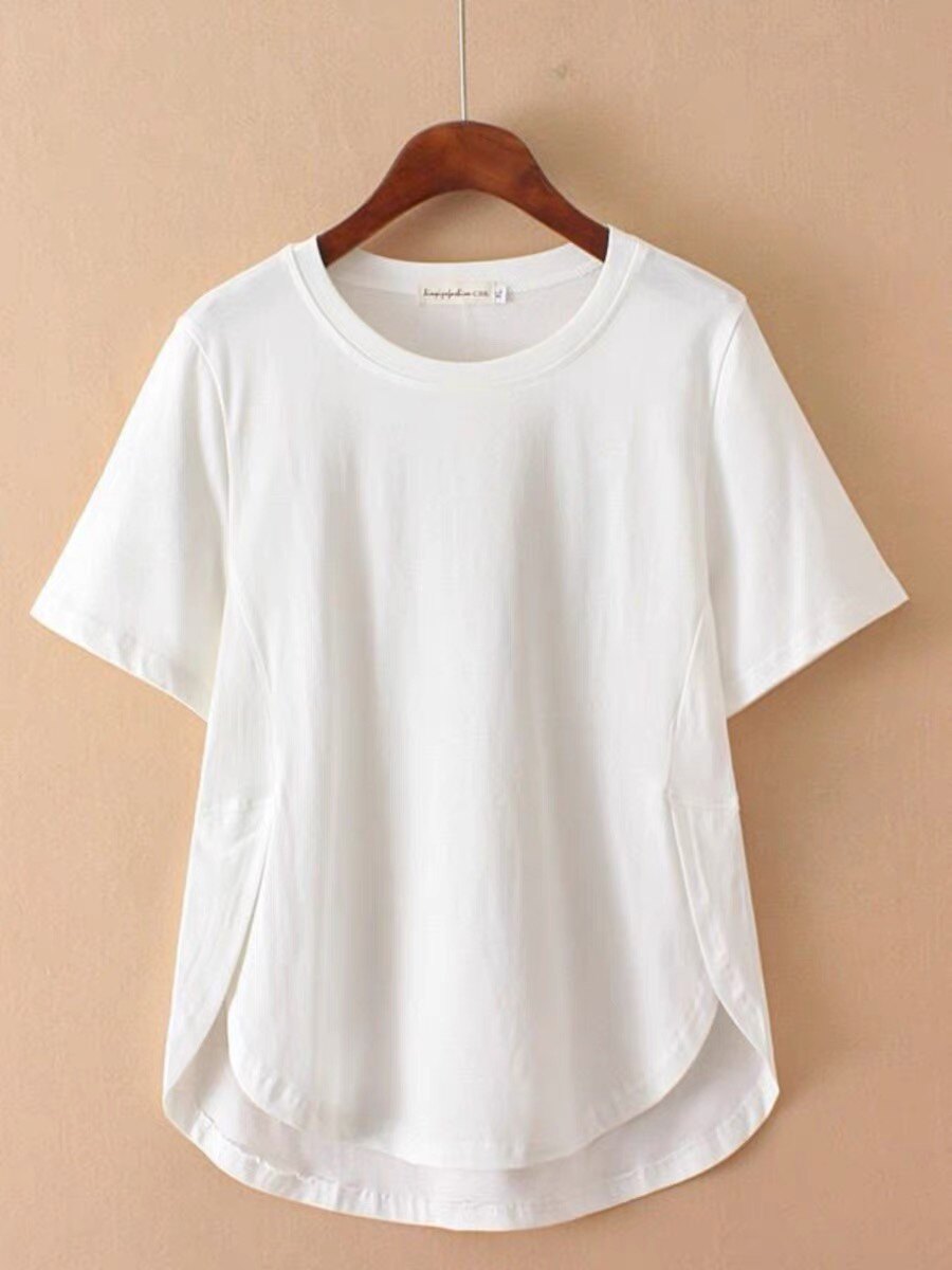 大码女装胖mmt恤200斤正肩2024夏装遮肚显瘦开叉大圆摆短袖t恤女