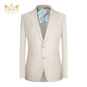 本派高定半麻衬半里休闲西装 男亚麻羊毛混纺舒适那不勒斯西服套装