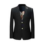 本派羊毛蜜蜂刺绣修身 手工黑色西服潮定制单西外套男上衣小西装 潮