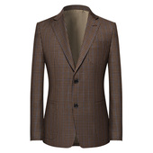 本派休闲西服男新款 英伦复古维希格纹咖啡色羊毛格子西装 外套男潮