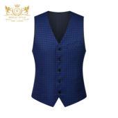 本派羊毛西装 马甲男士 苏格兰维希格纹高定手工v领西背心蓝色马夹