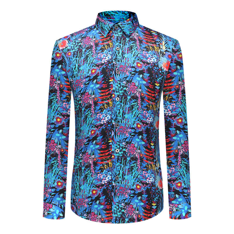 本派高档手工衬衫男韩版新款潮流男士英伦风商务休闲修身碎花衬衣