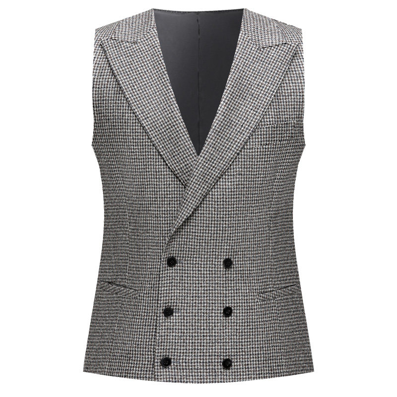 本派男士西装马甲意大利风格高档羊毛千鸟格戗驳领背心男士西背