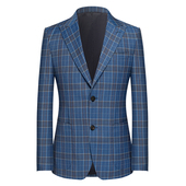 本派 蓝色格子西服男 男新款 高定半麻衬工艺 苏格兰格纹休闲西装