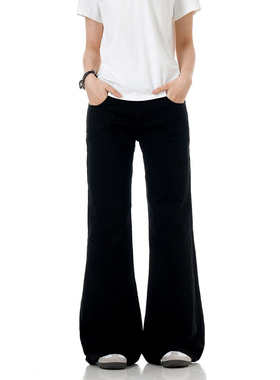 Z POCKET美式宽松微喇修身黑色牛仔裤潮牌cleanfit裤子休闲裤男女