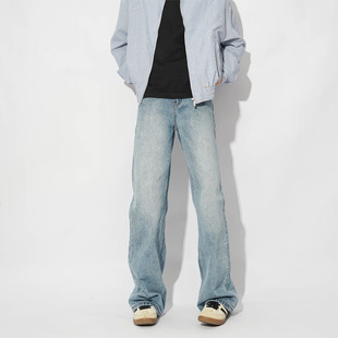 长裤 子秋冬款 男女直筒宽松垂感休闲裤 POCKET日系浅色蓝色牛仔裤