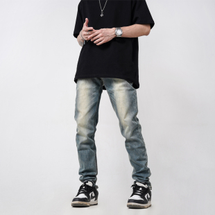 POCKET高街美式 潮牌男休闲小脚裤 水洗欧美蓝色修身 男款 子 牛仔裤