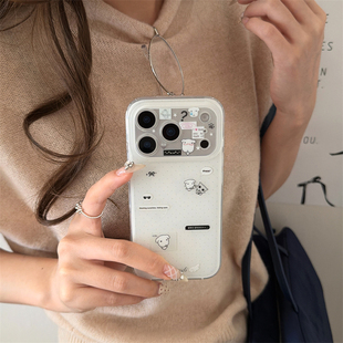 韩系ins可爱少女心童趣简约百搭白底波点ganadi小狗插画适用iphone17pro双层15pro手机壳16硬壳13防摔苹果14