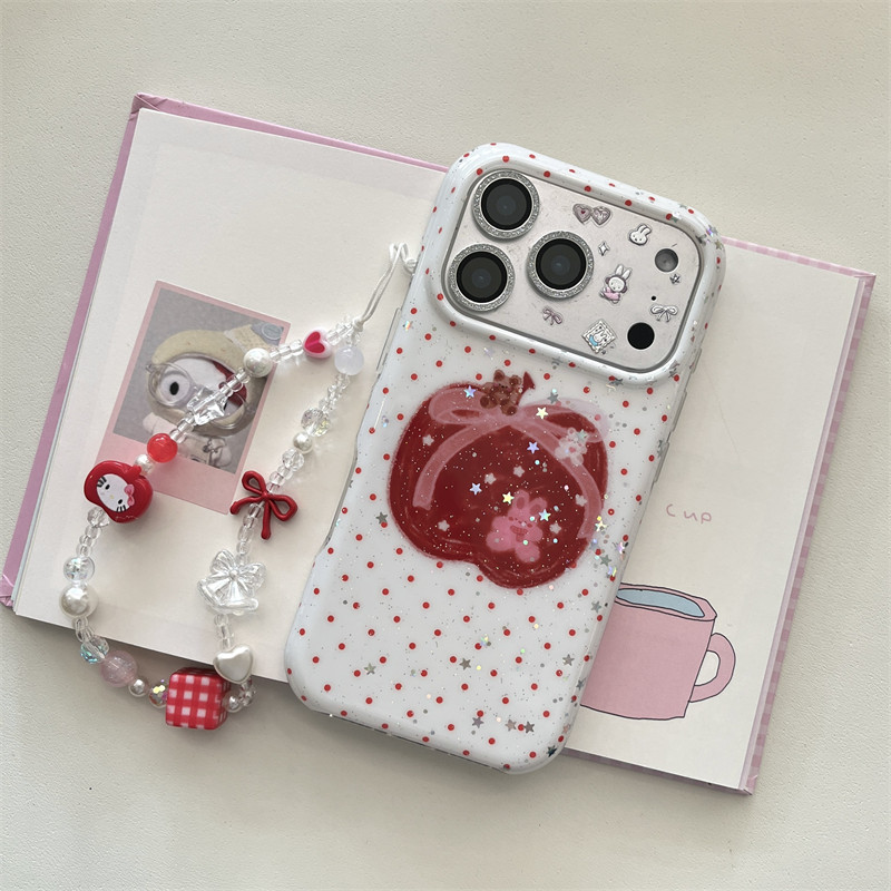 日韩ins可爱少女心红苹果波点小兔子丝带手链17promax适用iphone16pro圆边双层细闪15pro苹果14硬壳防摔13