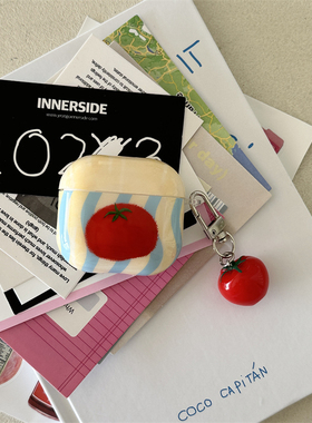 日韩ins可爱少女心波浪纹红色一颗番茄吊坠挂件airpods1/2代适用pro保护套4代3代苹果蓝牙耳机套pro2/3防摔软