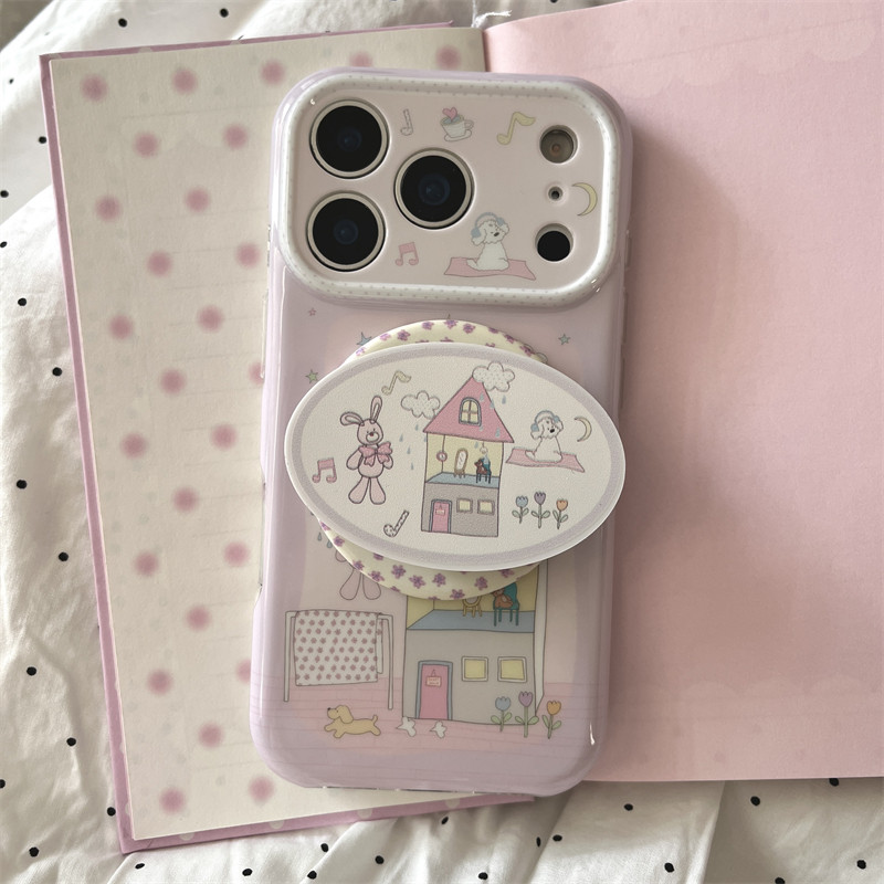 韩系ins软萌可爱少女心小房子兔子磁吸支架适用苹果17promax双层硬壳iphone16pro手机壳15pro粉色玩偶兔防摔