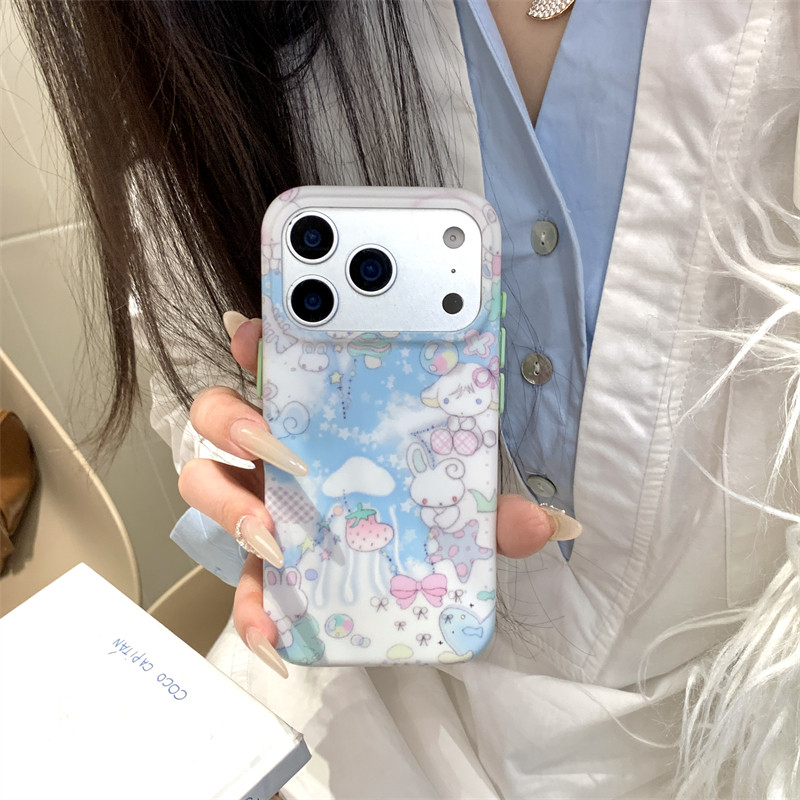 韩国ins小众梦幻少女心蓝色星星草莓兔子17promax适用iphone16pro全包双层硬壳苹果15pro手机壳防摔卡通