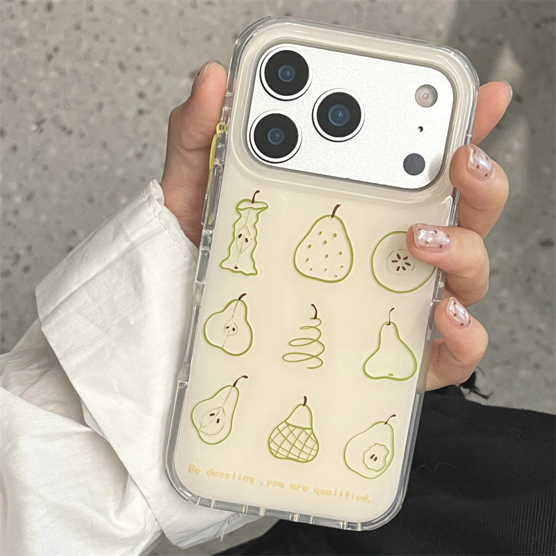 夏日ins简约小清新手绘水果梨子插画手链17promax适用iphone16pro双层硬壳14苹果15pro手机壳防摔13少女可爱
