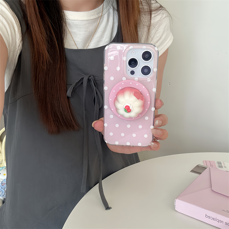 ins小众小清新少女粉色波点双层磁吸16promax适用iphone15pro甜美粉色布丁樱桃磁吸支架14手机壳苹果13女硬壳