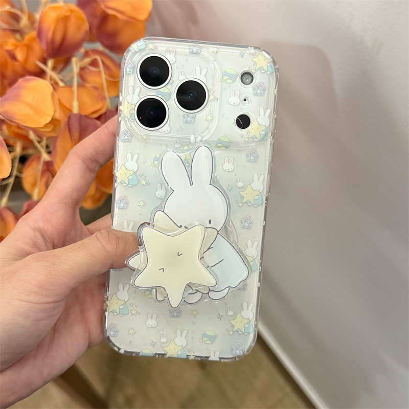 日韩ins可爱少女心奶萌甜美抱星星兔子支架17promax适用iphone16pro双层小房子15手机壳14苹果13硬壳防摔卡通