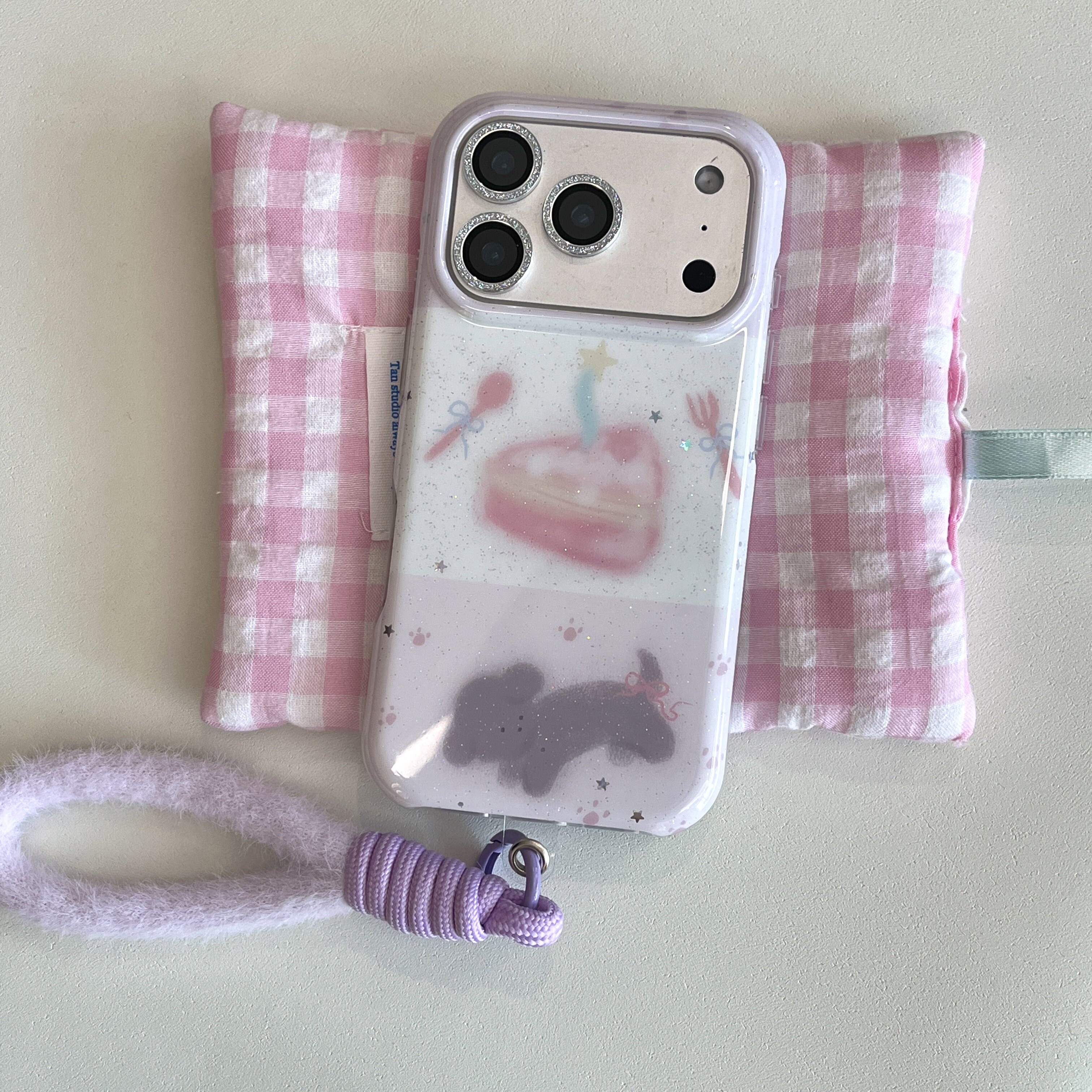韩风ins梦幻紫色甜品蛋糕小狗毛绒手绳17promax适用iphone16pro双层细闪星星15手机壳14苹果13硬壳防摔女可爱