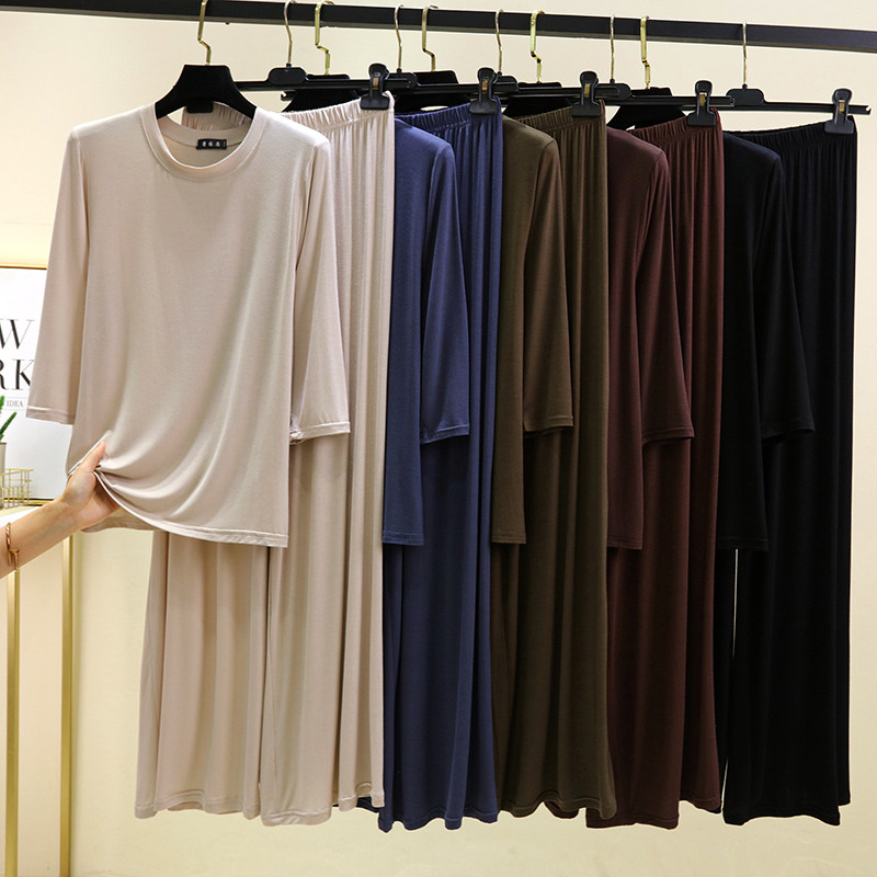 莫代尔棉七分袖家居服套装宽松大码薄款女士睡衣休闲阔腿裤两件套,女士内衣/男士内衣/家居服,睡衣/家居服套装,淘宝优惠券,粉丝福利购,淘宝优惠卷