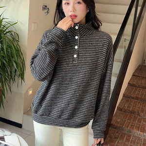 高弹软糯仿兔绒按扣立领卫衣女