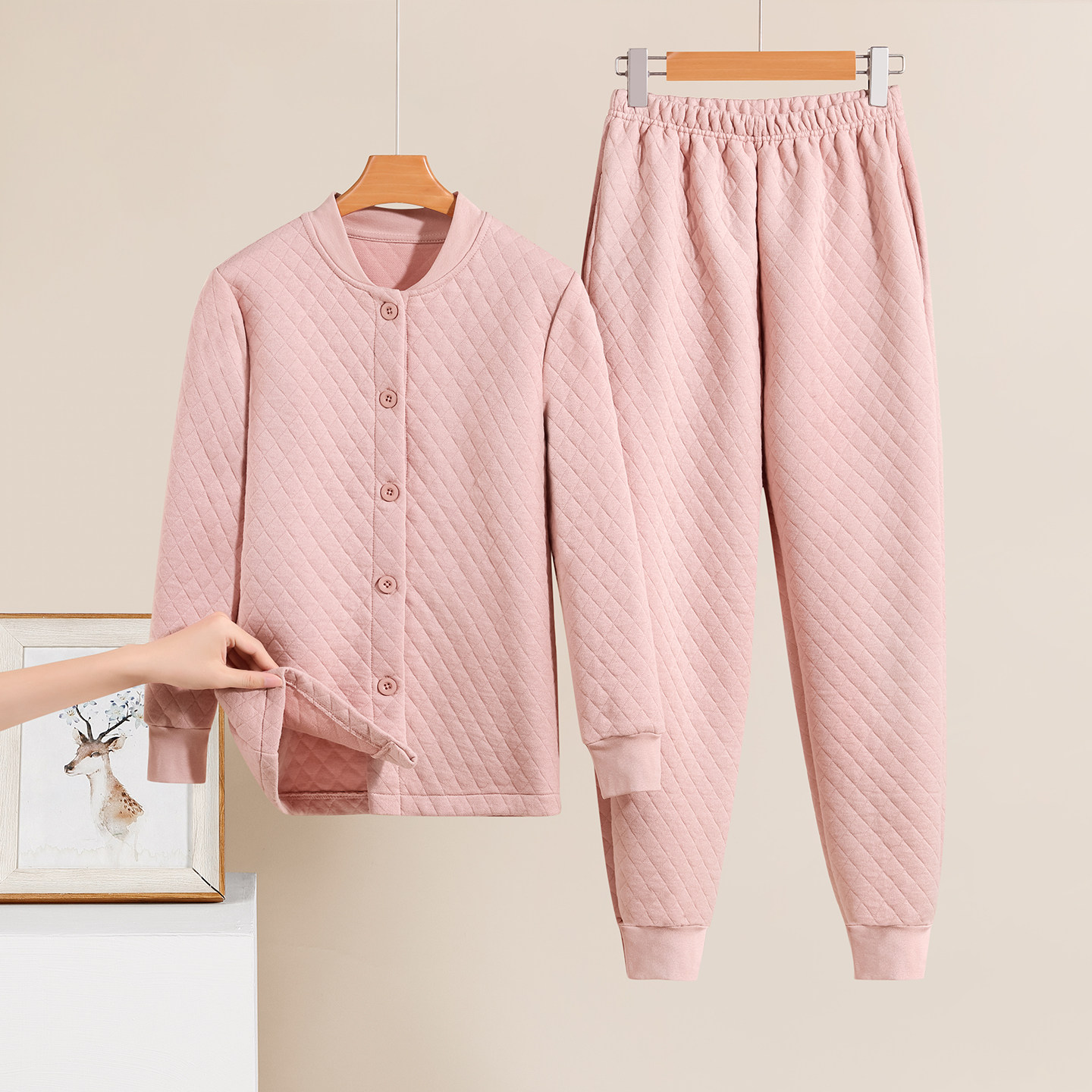 女士夹棉睡衣套装秋冬加厚保暖衣开衫家居服中老年对襟棉服两件套