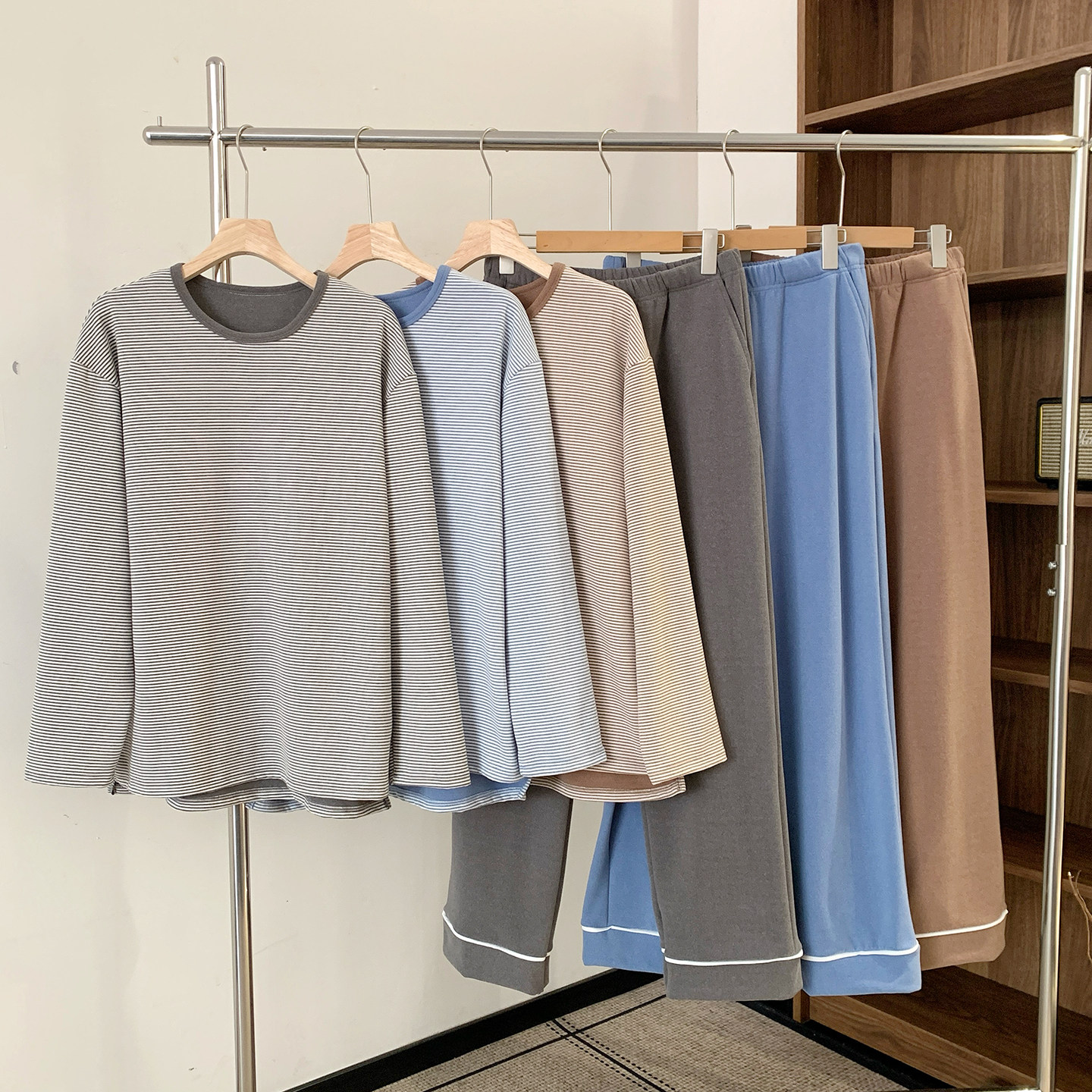 德绒条纹长袖家居服套装男冬宽松大码休闲蚕丝羊毛保暖睡衣两件套,女士内衣/男士内衣/家居服,睡衣/家居服套装,淘宝优惠券,粉丝福利购,淘宝优惠卷