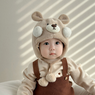 可爱婴儿防风加厚毛绒帽