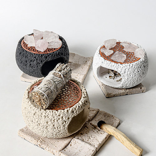 水晶手串摆件净化消磁炉子白鼠尾草秘鲁圣木雪松北美圣座水泥薰炉