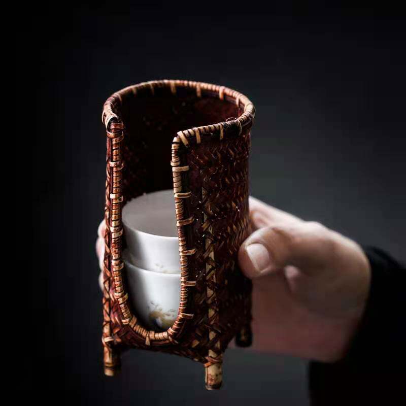 复古禅意杯架杯篓手工收纳篓竹编茶杯篓竹编茶道配件茶具杯笼中式