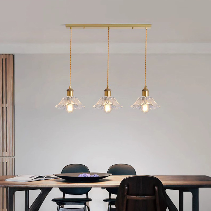 餐厅吊灯新款日式三头玻璃吊灯具现代简约家用餐桌饭餐厅灯吧台灯