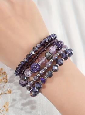 2025年欧美时尚波西米亚风串珠手链女可堆叠玻璃珠弹力手串五件套