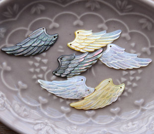 天然白黄黑蝶贝天使翅膀吊坠 单翅小鸟贝壳花片发簪项链手作配件